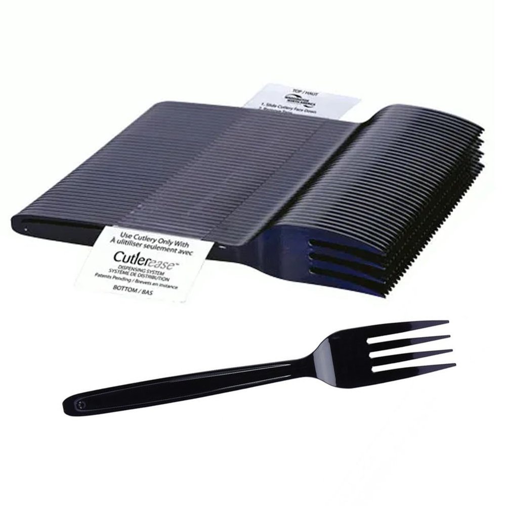 WNA Cutlerease Black Plastic Fork Refill, Bulk Pack of 960 Forks, For Use With Cutlerease Dispensing System, Polystyrene Disposable Cutlery, Made in the USA