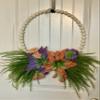Large Faux Succulent Wreath with Full Wooden Bead Base with Beads Being Whole Beads on Metal Ring - Diameter 18 inches, Full Width 28 Inches view 2