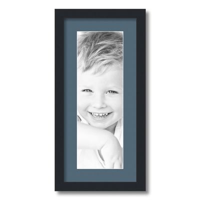ArtToFrames 6x18 inch Satin Black Picture Frame with 2 Inch Single Dutch Blue Mat, SingleMat-FRBW26079-6x18-785