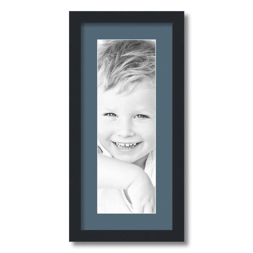 ArtToFrames 6x18 inch Satin Black Picture Frame with 2 Inch Single Dutch Blue Mat, SingleMat-FRBW26079-6x18-785