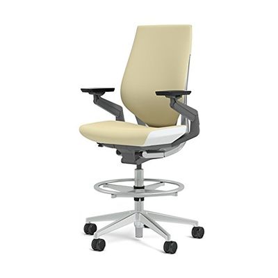 Steelcase Gesture 442 Stool Chair - Cogent: Connect Malt Fabric, Wrapped Back, Light on Light Frame, Polished Aluminum Base