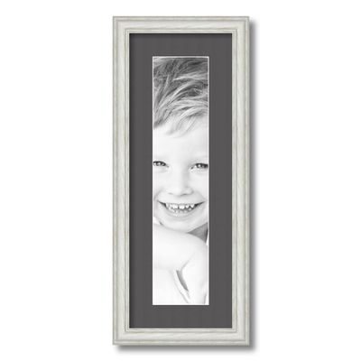 ArtToFrames 4x18 inch Off White Wash on Ash Picture Frame with 2 Inch Single Charcoal Mat, SingleMat-0151-59504-475-4x18-41