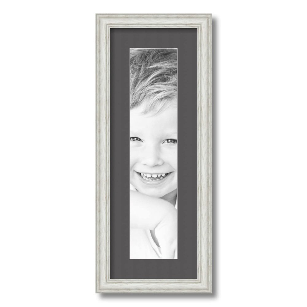 ArtToFrames 4x18 inch Off White Wash on Ash Picture Frame with 2 Inch Single Charcoal Mat, SingleMat-0151-59504-475-4x18-41