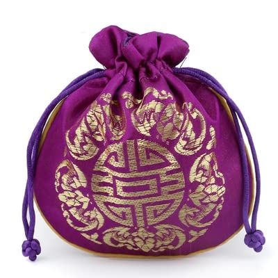 10pcs Custom Chinese Style Lucky Silk Brocade Jewelry Bag Gift Pouch Coin Pocket Sachet Drawstring Candy Packaging Wedding Party Favor (Purple)