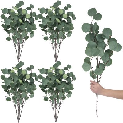 20 Pcs Artificial Eucalyptus Stems Fake Bulk Eucalyptus Faux Greenery Silver Dollar Leaves 23.6 Inches Silver Dollar Fake Plant Decor Silk Branches Artificial Greenery Branches Plant for Wedding Decor