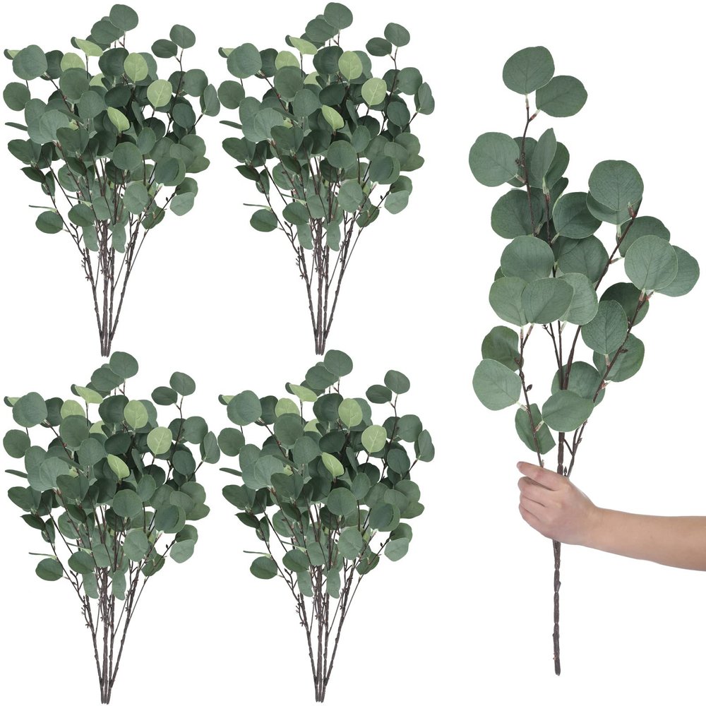 20 Pcs Artificial Eucalyptus Stems Fake Bulk Eucalyptus Faux Greenery Silver Dollar Leaves 23.6 Inches Silver Dollar Fake Plant Decor Silk Branches Artificial Greenery Branches Plant for Wedding Decor