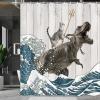 Boziqr Funny Cat Shower Curtain, Cool Cat Dinosaur Japanese Ocean Wave Decor Fabric Bathroom Curtains, Kids Children Rustic Wooden Farmhouse Shower Curtain, 70X70 Inches view 3