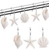 Seashell Shower Curtain Hooks12PCS Anti Rust Decorative Resin Hooks for Bathroom, Baby Room, Bedroom, Living Room Decor (White Seashell) view 1