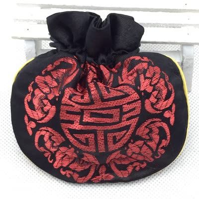 10pcs Custom Chinese Style Lucky Silk Brocade Jewelry Bag Gift Pouch Coin Pocket Sachet Drawstring Candy Packaging Wedding Party Favor (Black)