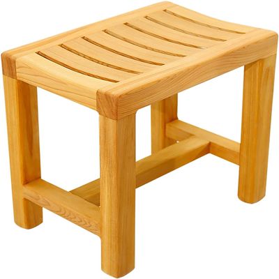 LJYT Wooden Bathing Seat BenchSquare Shower Stool for Bathroom Anti-Slip Bathtub Chair Curved Design Wood Color Bath Stools for Senior, Handicap Spa Sauna Bench