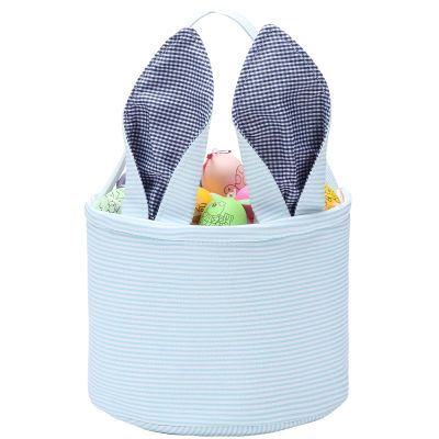 Easter Basket Seersucker Egg Hunt Bunny Baskets for Kids with Cute Rabbit Ears Stripe Storage Gifts Candies Personalized Easter Party Gifts