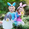 Easter Basket Seersucker Egg Hunt Bunny Baskets for Kids with Cute Rabbit Ears Stripe Storage Gifts Candies Personalized Easter Party Gifts view 2