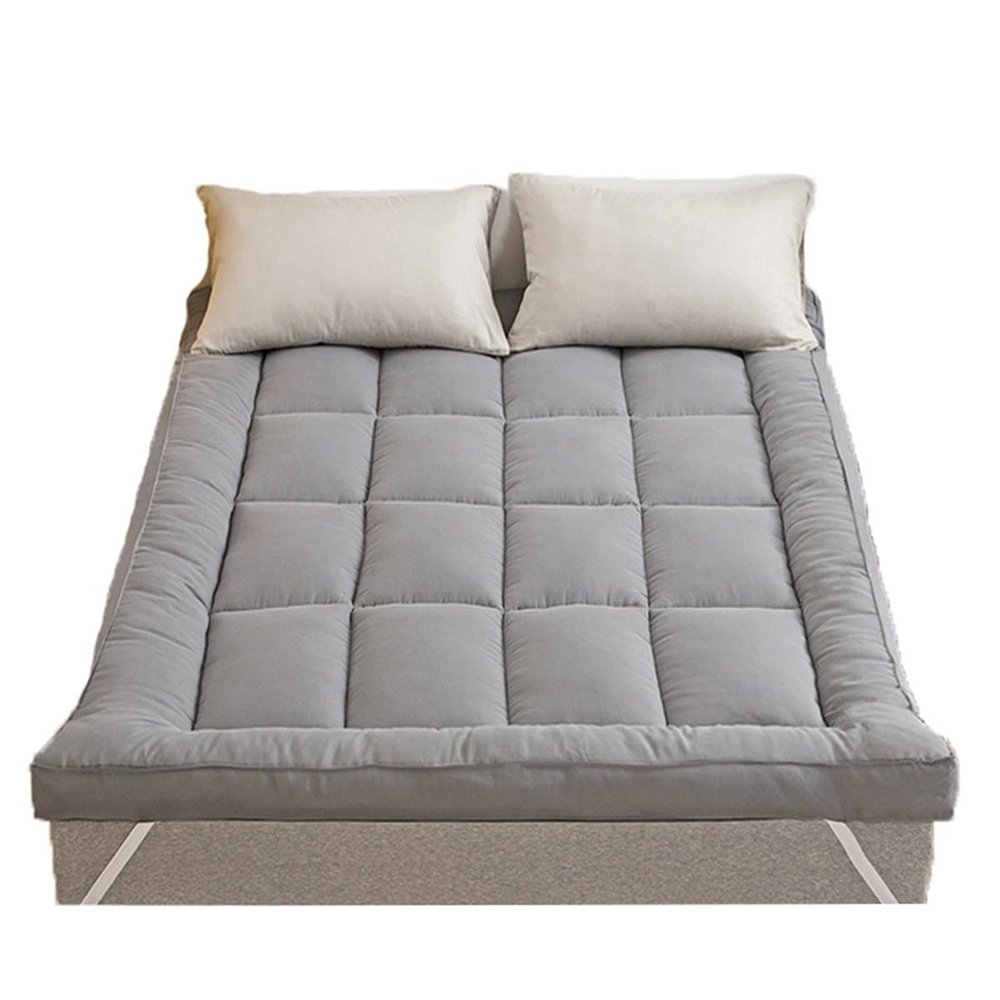 Twin Mattress Topper Extra Thick Pillowtop Cooling Mattress Topper Plush Mattress Pad Cover Cotton Top Protector Overfilled Down Alternative Filling(Gray,150cmx200cm)