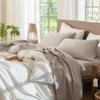 MooMee Bedding Sheet Set 100% Washed Cotton Linen Like Textured Breathable Durable Soft Comfy (Heathered Cream Grey, Queen) view 1