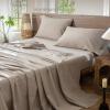 MooMee Bedding Sheet Set 100% Washed Cotton Linen Like Textured Breathable Durable Soft Comfy (Heathered Cream Grey, Queen) view 2