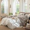 MooMee Bedding Sheet Set 100% Washed Cotton Linen Like Textured Breathable Durable Soft Comfy (Heathered Cream Grey, Queen) view 3