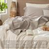 MooMee Bedding Sheet Set 100% Washed Cotton Linen Like Textured Breathable Durable Soft Comfy (Heathered Cream Grey, Queen) view 4