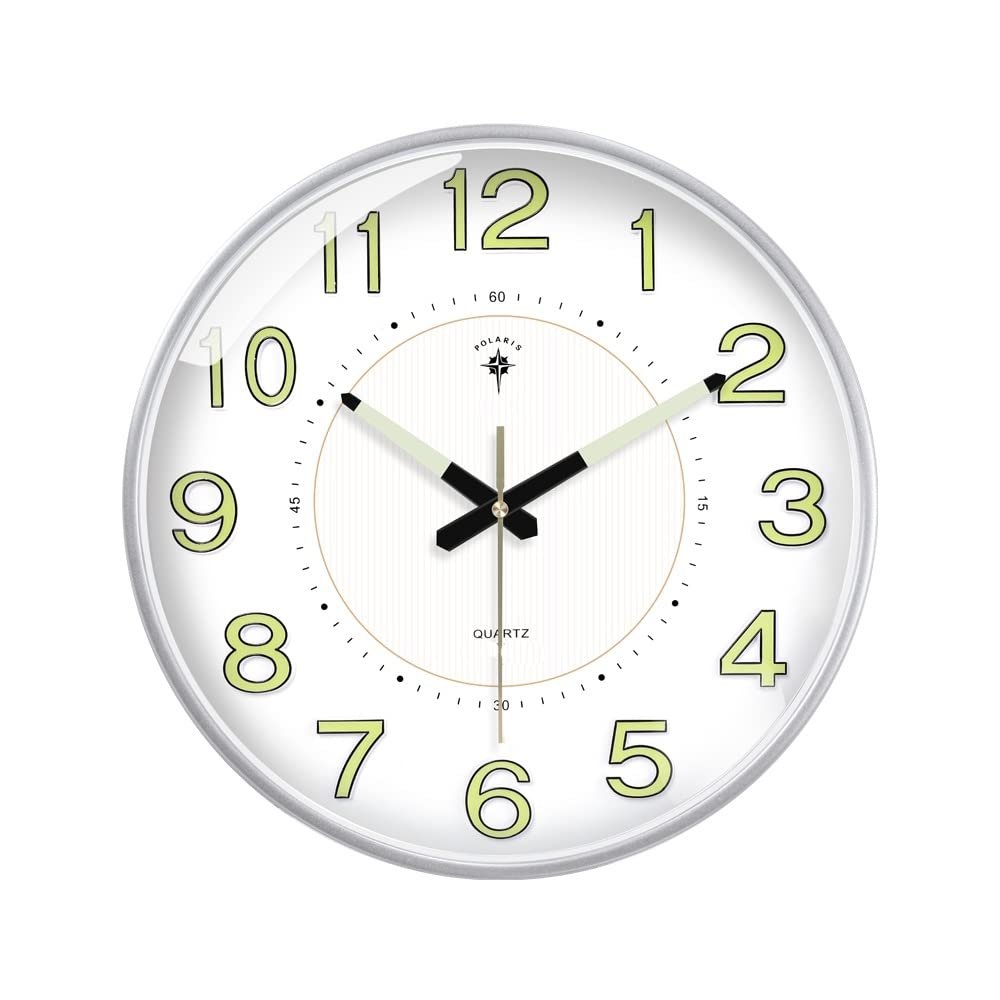 BcofoA Luminous Wall Clock Modern Creative Clock Bedroom Living Room Quartz Clock Round Calendar Silent Clock Wall Watch 14 inches (Color : Silver)