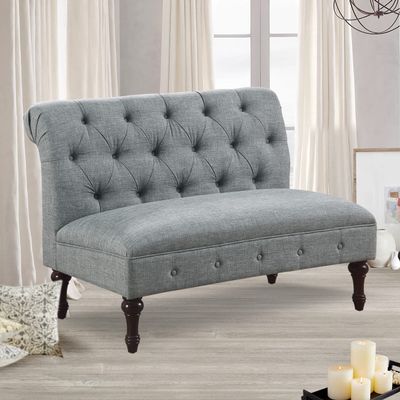 Rosevera Larkin Upholstered Tufted Fine Polyester Chair Loveseat Sofa Bench with Armless Design Easy Assembly for Living Room Bedroom, Grey