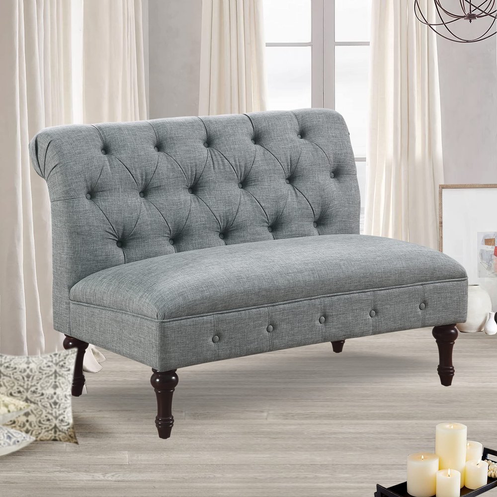 Rosevera Larkin Upholstered Tufted Fine Polyester Chair Loveseat Sofa Bench with Armless Design Easy Assembly for Living Room Bedroom, Grey