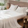 MooMee Bedding Sheet Set 100% Washed Cotton Linen Like Textured Breathable Durable Soft Comfy (Solid Off White, Queen) view 2