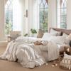 MooMee Bedding Sheet Set 100% Washed Cotton Linen Like Textured Breathable Durable Soft Comfy (Solid Off White, Queen) view 3