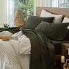 MooMee Bedding Sheet Set 100% Washed Cotton Linen Like Textured Breathable Durable Soft Comfy (Solid Olive Green, Queen) view 1