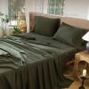 MooMee Bedding Sheet Set 100% Washed Cotton Linen Like Textured Breathable Durable Soft Comfy (Solid Olive Green, Queen) view 2