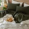 MooMee Bedding Sheet Set 100% Washed Cotton Linen Like Textured Breathable Durable Soft Comfy (Solid Olive Green, Queen) view 4