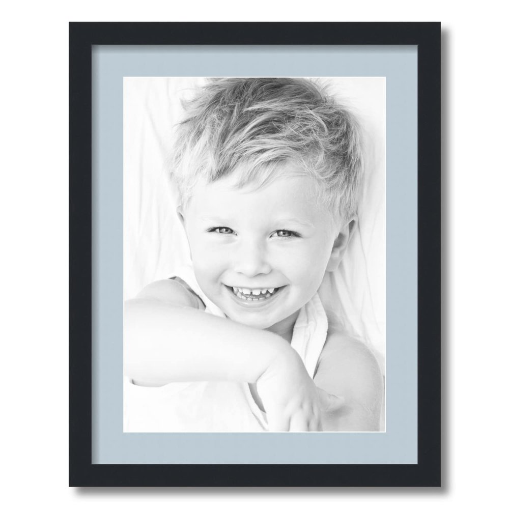 ArtToFrames 14x19 inch Satin Black Picture Frame with 2 Inch Single Baby Blue Mat, SingleMat-FRBW26079-14x19-860