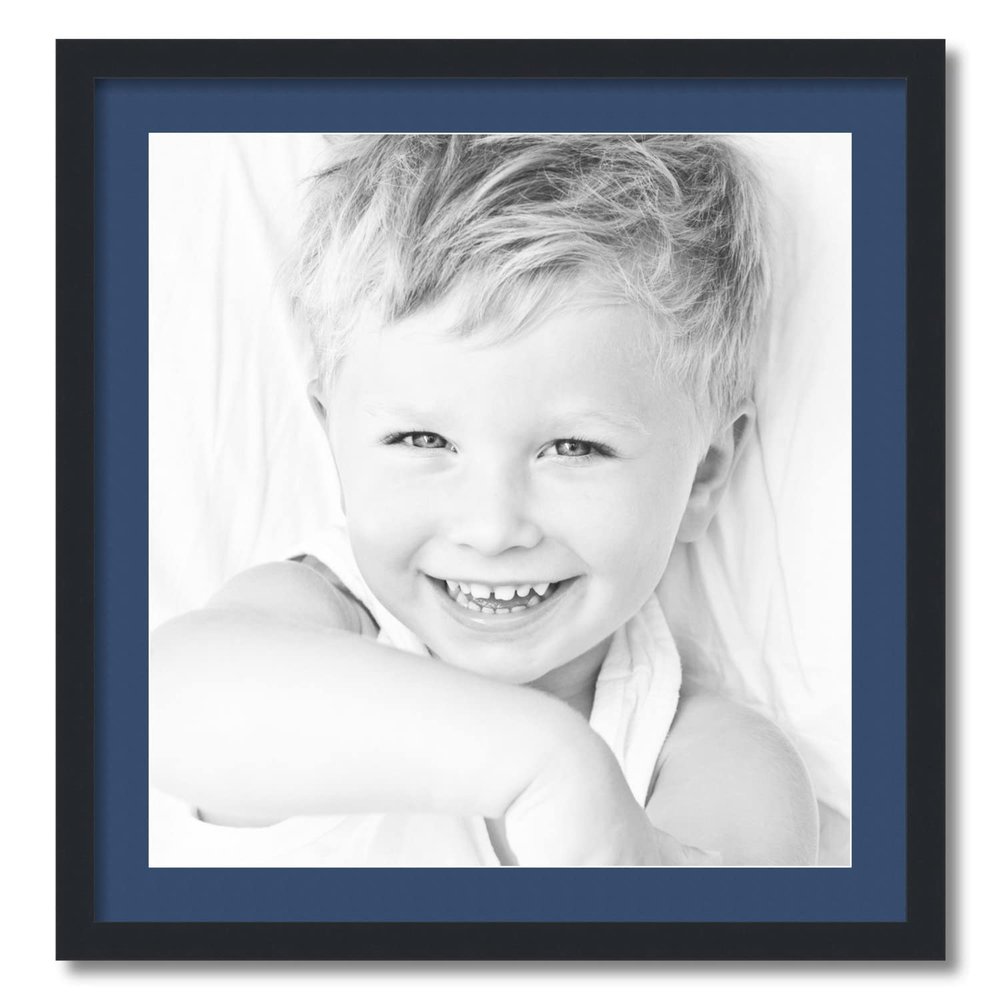 ArtToFrames 22x23 inch Satin Black Picture Frame with 2 Inch Single Delft Blue Mat, SingleMat-FRBW26079-22x23-885
