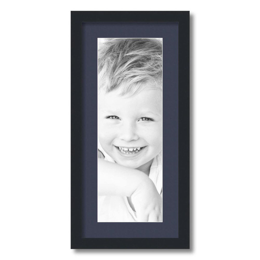 ArtToFrames 7x20 inch Satin Black Picture Frame with 2 Inch Single Blue Jay Mat, SingleMat-FRBW26079-7x20-586