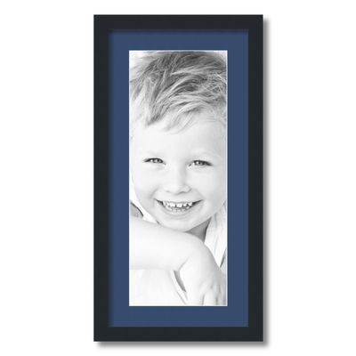 ArtToFrames 8x21 inch Satin Black Picture Frame with 2 Inch Single Delft Blue Mat, SingleMat-FRBW26079-8x21-885