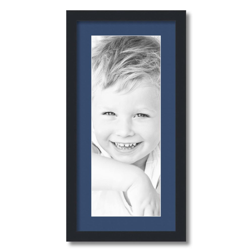 ArtToFrames 8x21 inch Satin Black Picture Frame with 2 Inch Single Delft Blue Mat, SingleMat-FRBW26079-8x21-885