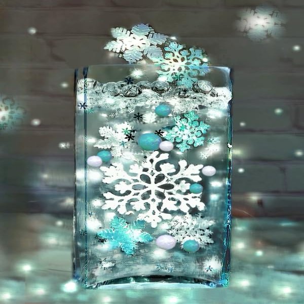 Vase Pearlfection 100 Floating White and Aqua Blue Snowflakes and Pearls- Fills 2 Gallons of The Transparent Water Gels for Your Vases- with 2 Pre-Measured Prep/Storage Bags for Best Results!