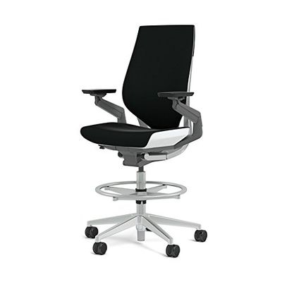 Steelcase Gesture 442 Stool Chair - Cogent: Connect Licorice Fabric, Wrapped Back, Light on Dark Frame, Polished Aluminum Base