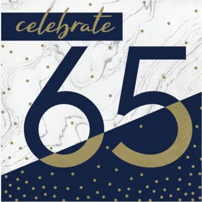 Baxters Party Bundle Milestone Birthday 65 Navy and Gold Luncheon Napkins, Pack of 64