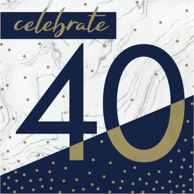 Baxters Party Bundle Milestone Birthday 40 Navy and Gold Luncheon Napkins, Pack of 64
