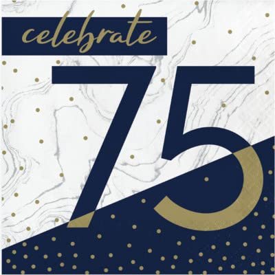 Baxters Party Bundle Milestone Birthday 75 Navy and Gold Luncheon Napkins, Pack of 64