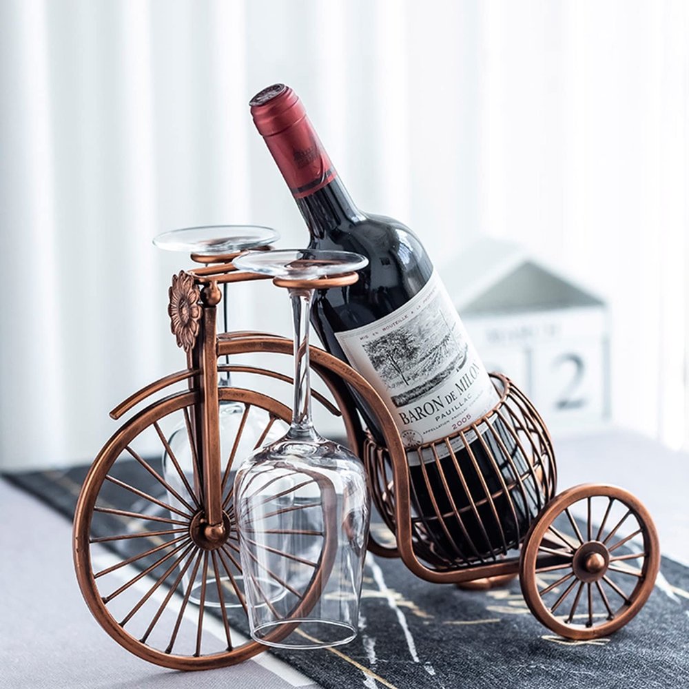 NWB Bicycle Bottle Rack,Stemware Racks Wine Glass Holder,Kitchen Bar Table Decoration Metal Drying Rack Cutlery Storage Rack,Bronze Wine Glass Rack