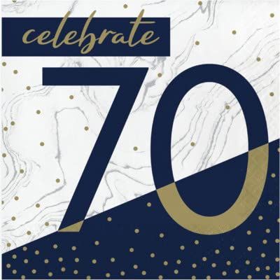 Baxters Party Bundle Milestone Birthday 70 Navy and Gold Luncheon Napkins, Pack of 64