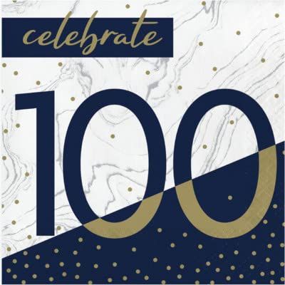 Baxters Party Bundle Milestone Birthday 100 Navy and Gold Luncheon Napkins, Pack of 64