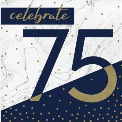Baxters Party Bundle Milestone Birthday 75 Navy and Gold Luncheon Napkins, Pack of 192