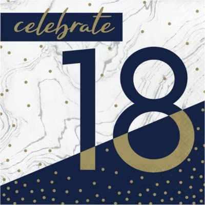 Baxters Party Bundle Milestone Birthday 18 Navy and Gold Luncheon Napkins, Pack of 64