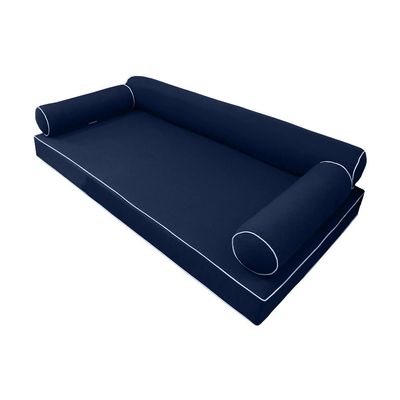 Prolinemax |SLIPCOVER ONLY|S6 Outdoor Daybed Mattress Bolster Pillow Cushion Covers Contrast Piped Trim Queen AD101