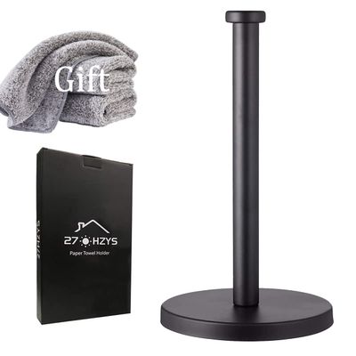 Black Standing Paper Towel Holder for Kitchen& Bathroom Countertop,Under Counter, Table Or BBQ, Standard or Jumbo-Sized Roll Paper (with Stainless Steel Base)
