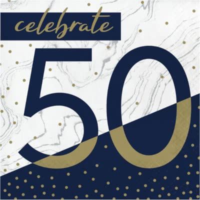 Baxters Party Bundle Milestone Birthday 50 Navy and Gold Luncheon Napkins, Pack of 64