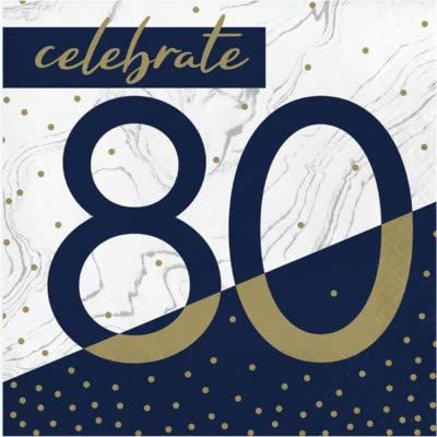 Baxters Party Bundle Milestone Birthday 80 Navy and Gold Luncheon Napkins, Pack of 64