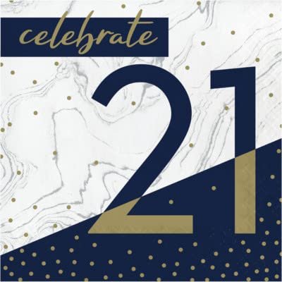 Baxters Party Bundle Milestone Birthday 21 Navy and Gold Luncheon Napkins, Pack of 64