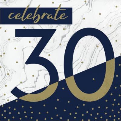 Baxters Party Bundle Milestone Birthday 30 Navy and Gold Luncheon Napkins, Pack of 64